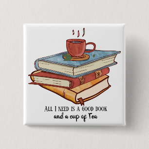 Good book cup of tea reading mug cute  2 inch square button