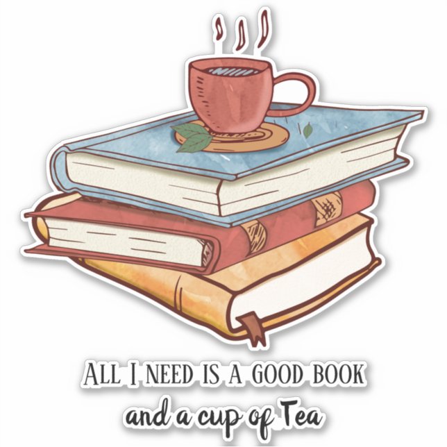 Good book cup of tea reading mug cute sticker (Front)