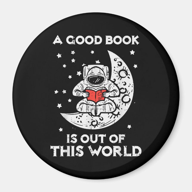 Good Book Is Out Of This World Moon Space Bookworm Magnet (Front)