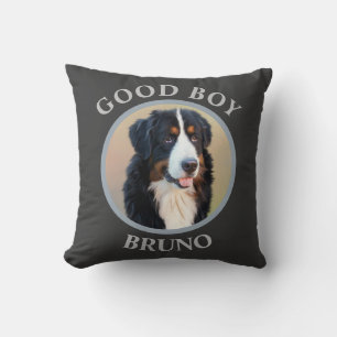 Good boy dog add photo text art grey modern throw pillow