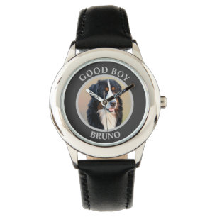 Good boy dog add photo text art grey modern watch