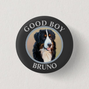 Good boy dog photo text polka dots grey modern 1 inch round button