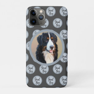 Good boy dog photo text polka dots grey modern iPhone 11 pro case