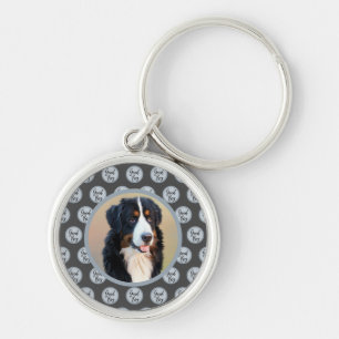 Good boy dog photo text polka dots grey modern  keychain