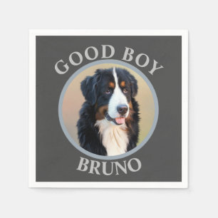 Good boy dog photo text polka dots grey modern napkin