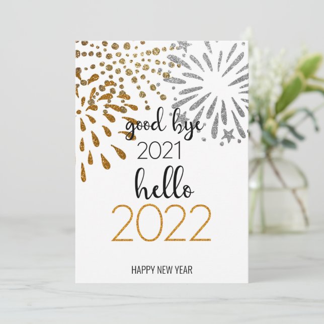 Good Bye 2021 Hello 2022 | Festive Fireworks Holiday Card (Standing Front)