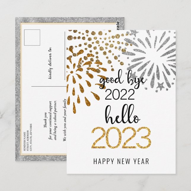 Good Bye 2022 Hello 2023 Business Festive Firework Postcard (Front/Back)