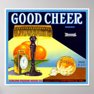 Good Cheer Brand Orange Crate Label Western Litho  Poster