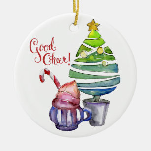 Good Cheer! Tree, Hot Chocolate, Family Names  Ceramic Ornament