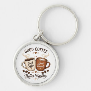 Good Coffee Good Friends with two coffee cups Keychain