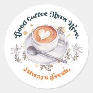 Good Coffee Lives Here Latte Art Sticker Design