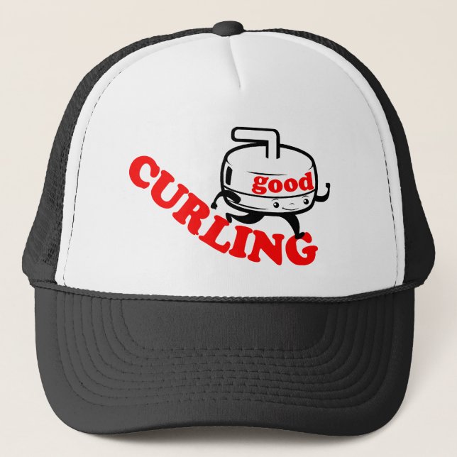 [ GOOD CURLING ] Retro "Stone Guy" Gifts by SKO Trucker Hat (Front)