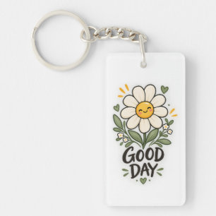 Good Day Cute Daisy Botanical Design Keychain