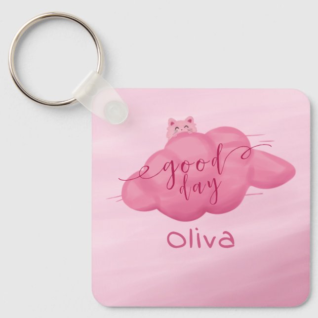 Good Day Cute Watercolor Cloud Keychain (Front)