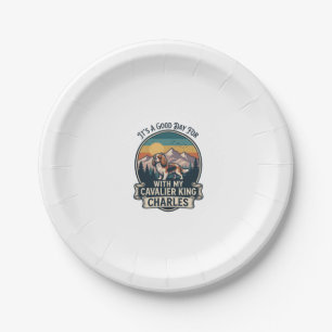 Good Day Hiking Cavalier King Charles Dog Paper Plate