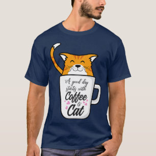 Good Day with Coffee Cat Lover Funny Orange Cat Co T-Shirt