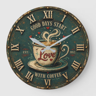 Good Days Start with Coffee Large Clock