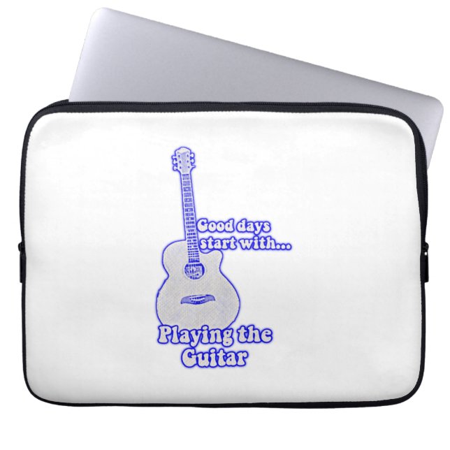 Good days start with playing the guitar. blue laptop sleeve (Front)