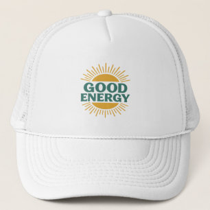 Good Energy- Retro Sunburst Positive Vibes Design Trucker Hat