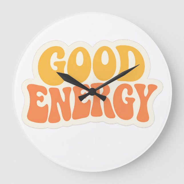 GOOD ENERGY Retro Wavy Text – Large Clock  (Front)
