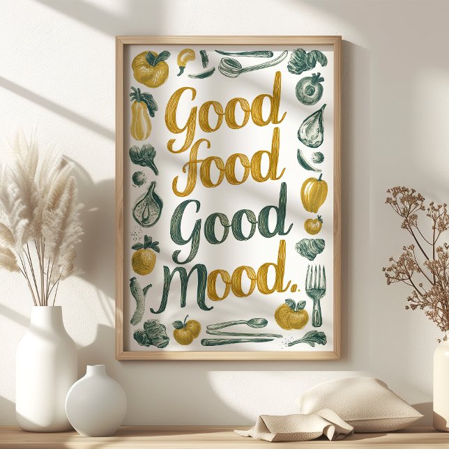 Good Food Good Mood Green and Yellow Kitchen Art  Poster (Creator Uploaded)