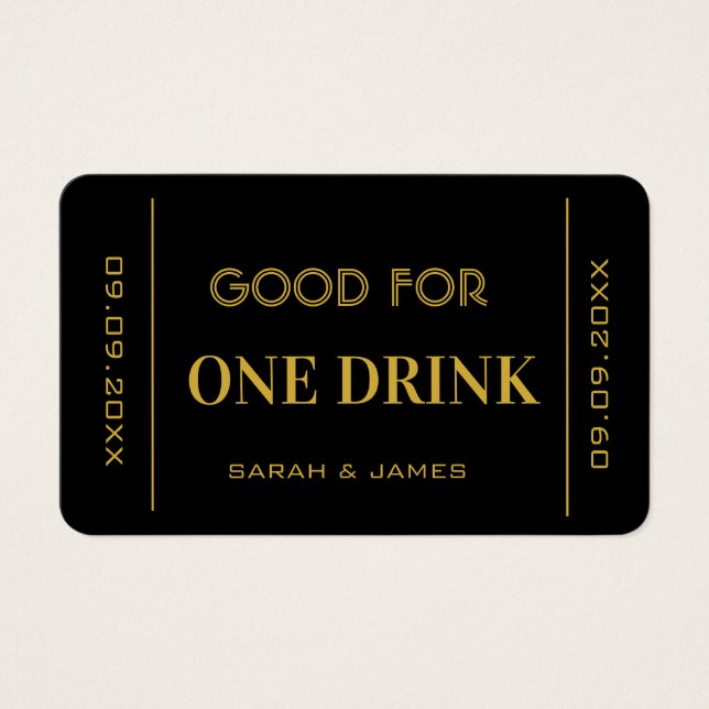Good For One Drink Wedding Drink Voucher Ticket  (Front)