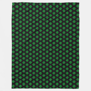 Good Fortune Four-Leaf Clovers on Black Fleece Blanket