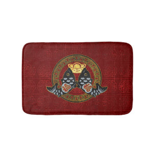 Good Fortune Symbol with Koi Fish and coin Bath Mat