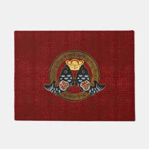 Good Fortune Symbol with Koi Fish and coin Doormat