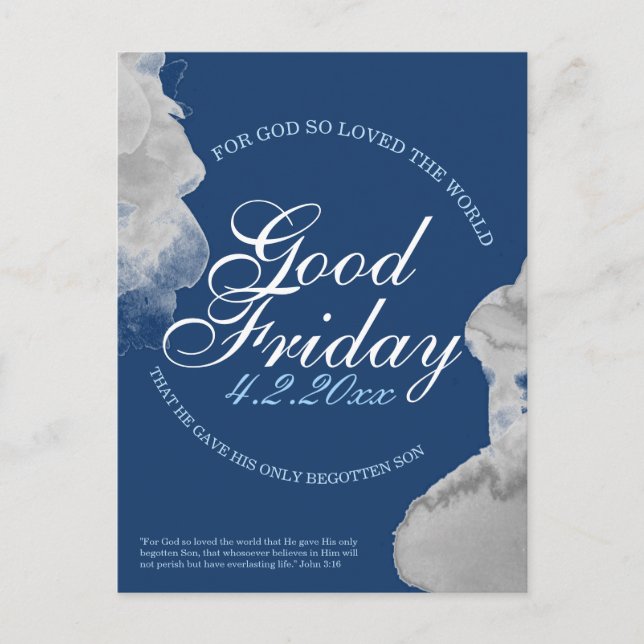 Good Friday FOR GOD SO LOVED THE WORLD in Blue Postcard (Front)
