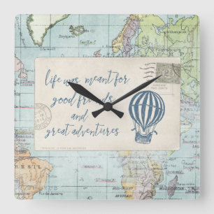 Good Friends and Great Adventures Quote Square Wall Clock