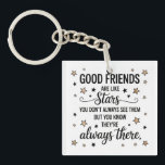 Good Friends Are Like Stars Inspirational Quote Keychain<br><div class="desc">Celebrate the enduring bond of friendship with this beautiful quote design. Featuring the heartwarming message, "GOOD FRIENDS are like stars you don't always see them BUT YOU KNOW THEY'RE always THERE, " this design is accented with charming star illustrations. Perfect for expressing appreciation for your friends, this versatile design is...</div>