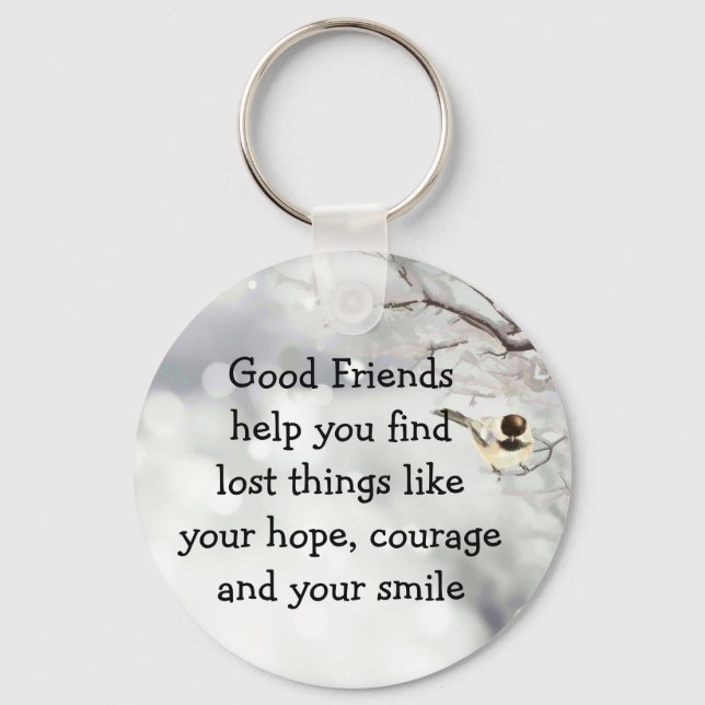 Good Friends Friendship Quote Cute Bird Art Keychain (Front)