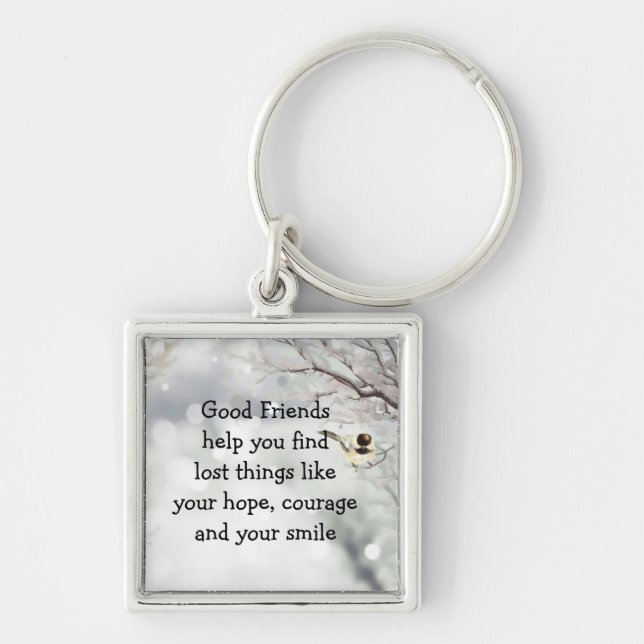 Good Friends Friendship Quote Cute Bird Art Keychain (Front)