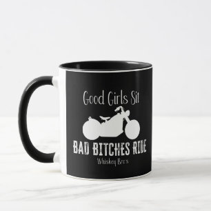 Good Girls Sit Wicked Whiskey Love Mug, in black. Mug