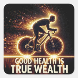 Good Health Poster With Neon Cyclist Square Sticker