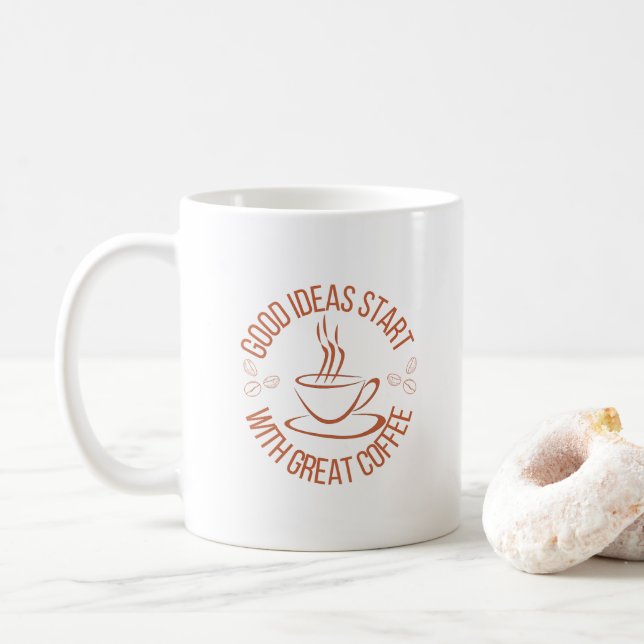 "Good Ideas Starts With Great Coffee" Coffee Mug (With Donut)