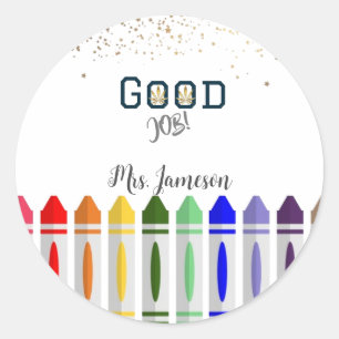Good Job Crayon Star Design for Teachers Classic Round Sticker