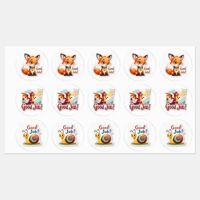 Good Job! Fox, Dragon & Snail Stickers (Sheet)