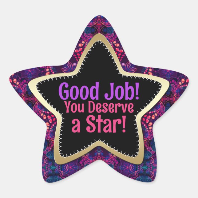 Good Job You Deserve a Star! Groovy Purple Gold Star Sticker (Front)