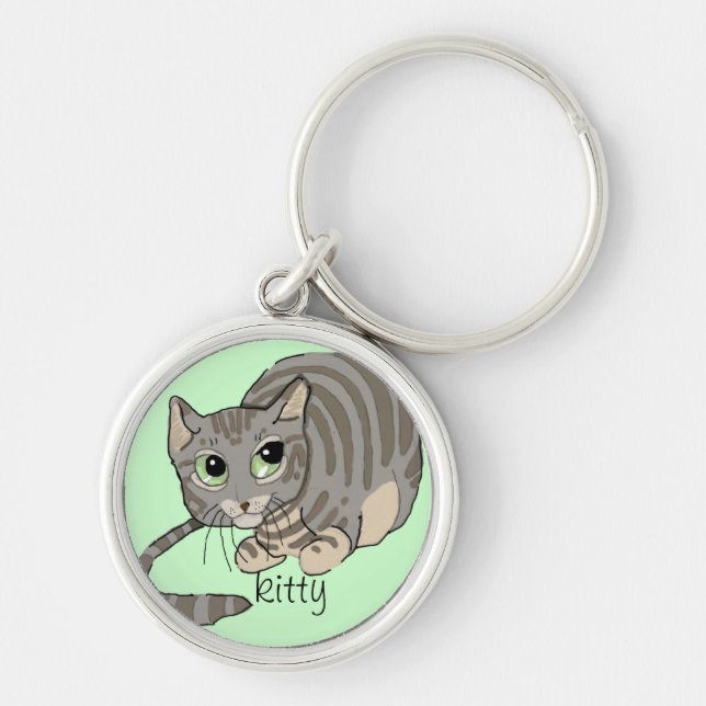 Good Kitty Grey Tiger Cat~keychain Keychain (Front)