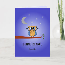 Good luck academic french owl personalized card
