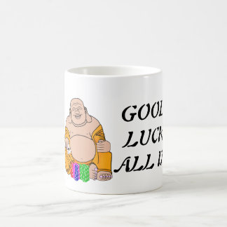 GOOD LUCK ALL IN HAPPY TEXAS HOLD'EM POKER BUDDHA COFFEE MUG