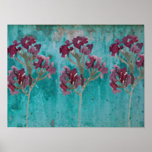 Good Luck Beautiful Three Maroon Flowers on Blue  Poster