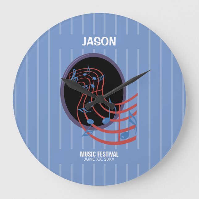 Good Luck, Black Music Circle Large Clock (Front)