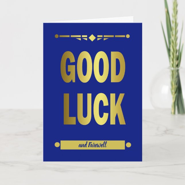 Good Luck Blue Gold Typography Card (Front)