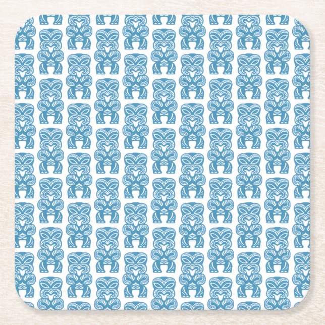 Good Luck Blue Tiki Square Paper Coaster (Front)