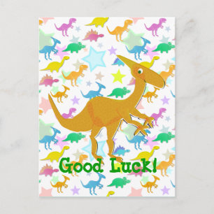 Good Luck Cartoon Dinosaur Postcard