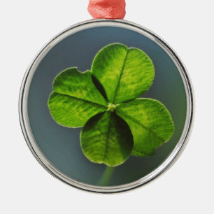 Good Luck Charm Green Four Leaf Clover Metal Ornament