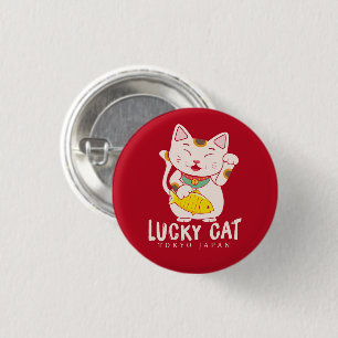 Good Luck Charm Lucky Cat Maneki Neko 1 Inch Round Button